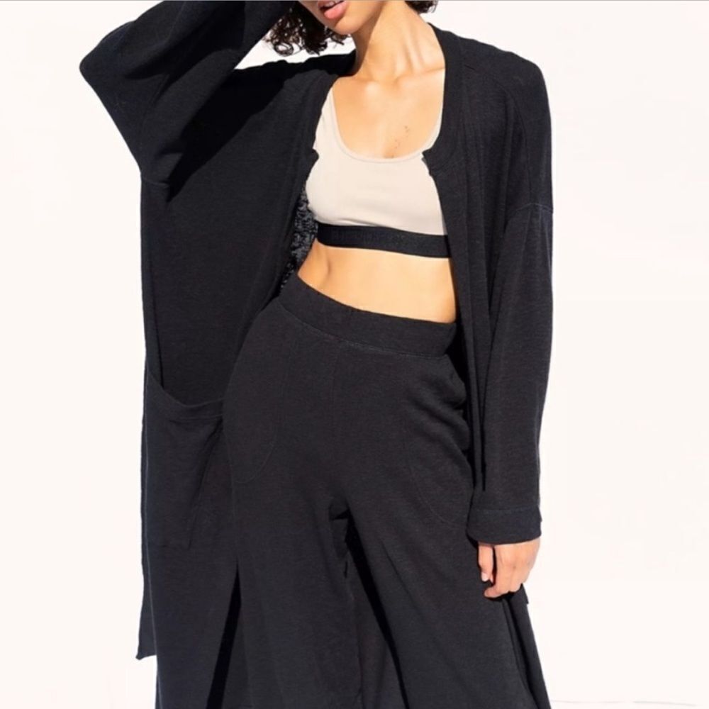 Free People Beach Golden Sands Longline Cardigan Cover Up Black - Picture 6 of 10